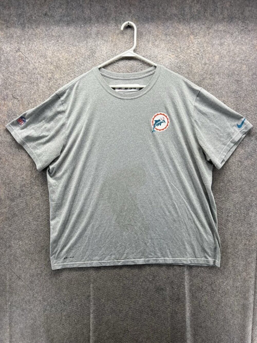 Miami Dolphins Shirt Mens 3XL Gray Graphic NFL Football Nike Dri Fit Tee